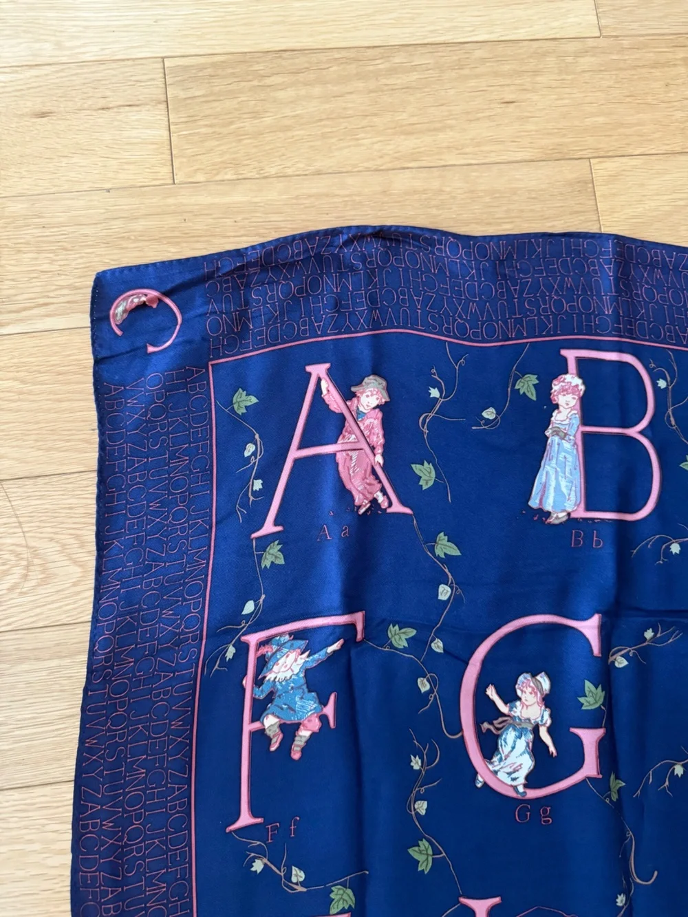 Vintage Alphabet Children's Figure Silk Scarf Navy Pink One Size